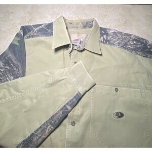 Mossy Oak Mens 2X Open Range Shirt Long Sleeve Button-Up Green Camouflage Cotton